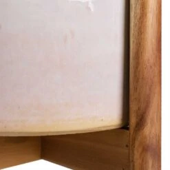 Anzio Plant Pot With Wooden Stand - Stone White -Hortology Plants Shop Anzio Plant Pot with Wooden Stand Stone White 1
