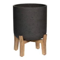 Charlie Plant Pot - Low Stand - Black Washed