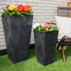 Hortology Plants Shop -Hortology Plants Shop Ella Artstone Tall Planter Black 4