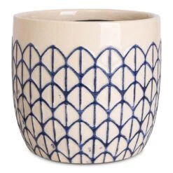 Geo Plant Pot - Crème Blue -Hortology Plants Shop Geo Pot Creme Blue 14x13cm