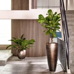 Metallic Partner Planter - Matt Coffee -Hortology Plants Shop Metallic Silver leaf Globe Elevated Matt Coffee Metallic Silver leaf Partner Matt Coffee